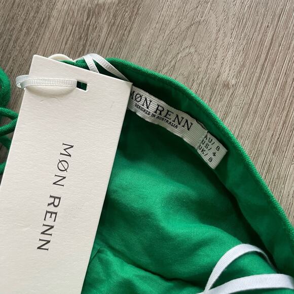 mon renn willow green lace up back halter neck fit & flare mini summer dress NEW - Picture 6 of 9